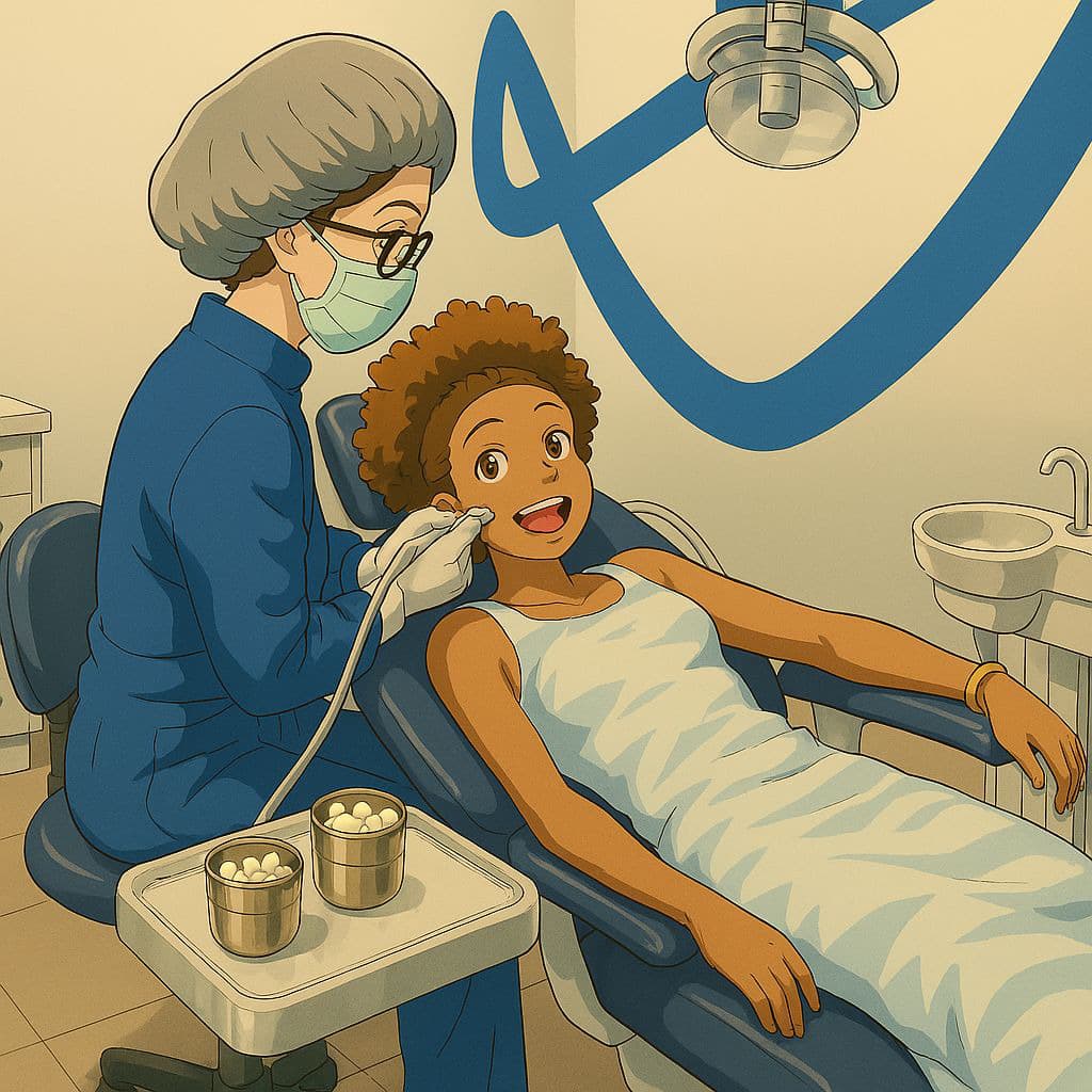 dentista realizando um atendimento ao paciente em ambiente odontológico