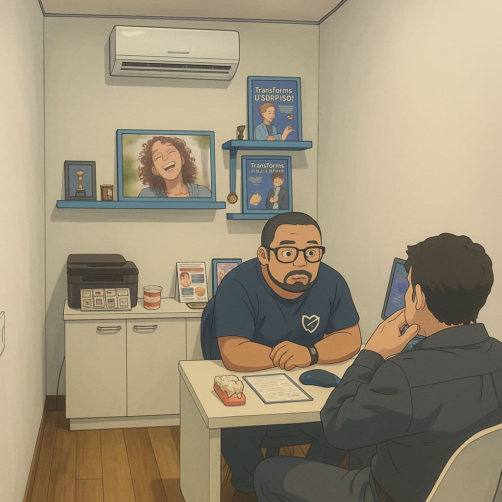 Consultório com detalhes decorativos e ambiente acolhedor.